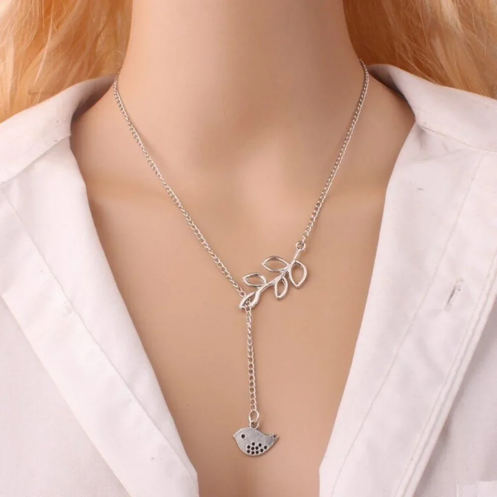 Necklace Woman Geometric Drop Bird And Leaf Bar Jewelry Trendy - Picture 1 of 3